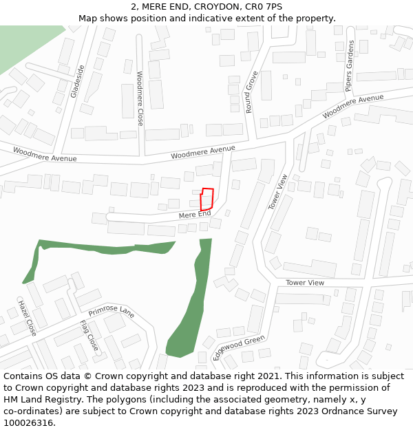 2, MERE END, CROYDON, CR0 7PS: Location map and indicative extent of plot