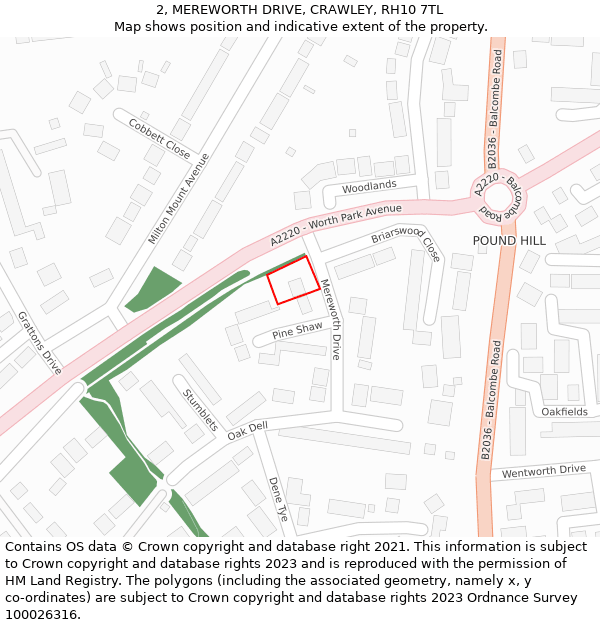 2, MEREWORTH DRIVE, CRAWLEY, RH10 7TL: Location map and indicative extent of plot