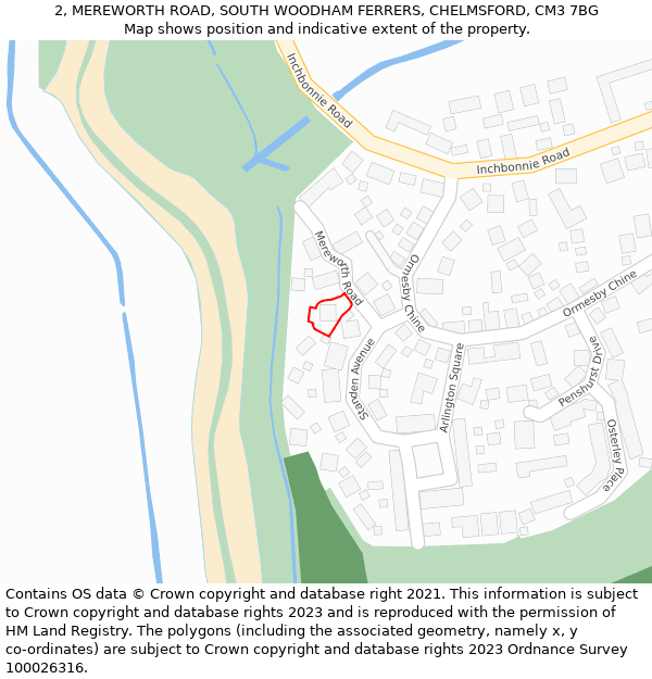 2, MEREWORTH ROAD, SOUTH WOODHAM FERRERS, CHELMSFORD, CM3 7BG: Location map and indicative extent of plot