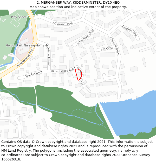 2, MERGANSER WAY, KIDDERMINSTER, DY10 4EQ: Location map and indicative extent of plot