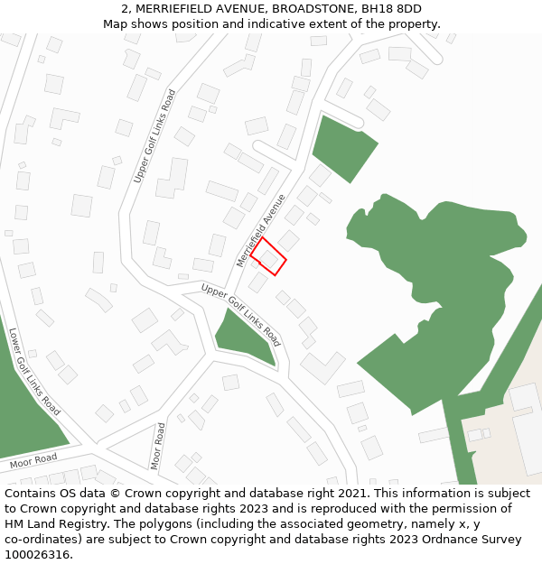 2, MERRIEFIELD AVENUE, BROADSTONE, BH18 8DD: Location map and indicative extent of plot