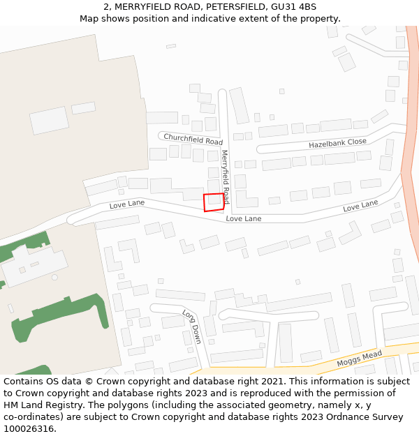 2, MERRYFIELD ROAD, PETERSFIELD, GU31 4BS: Location map and indicative extent of plot