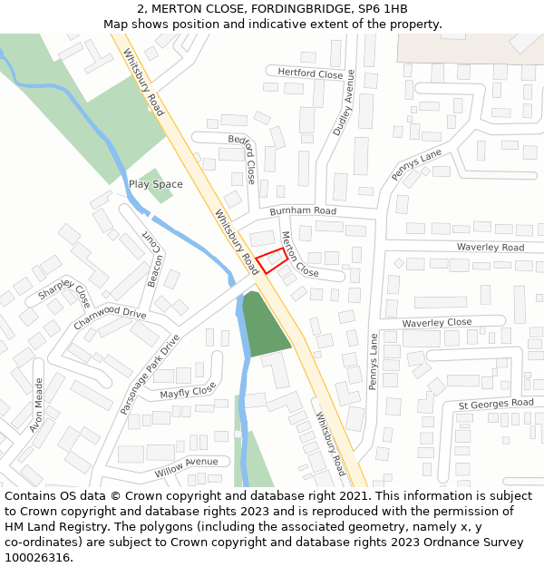 2, MERTON CLOSE, FORDINGBRIDGE, SP6 1HB: Location map and indicative extent of plot