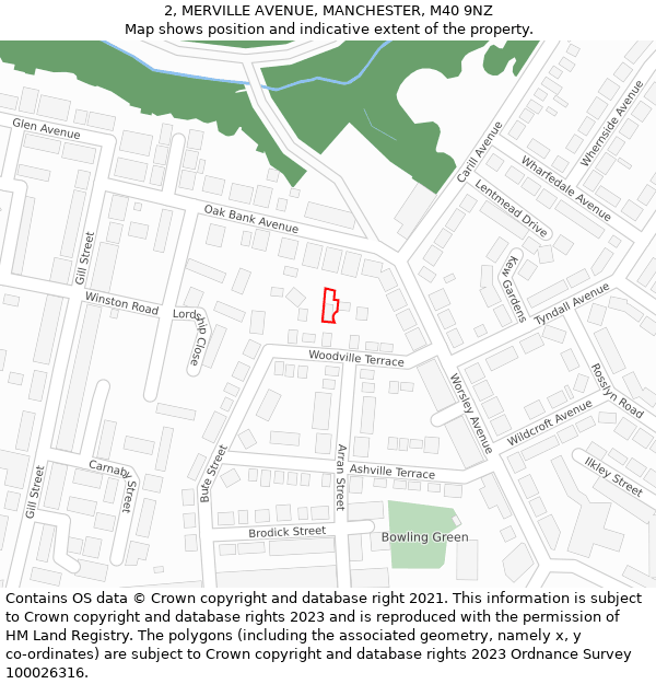 2, MERVILLE AVENUE, MANCHESTER, M40 9NZ: Location map and indicative extent of plot