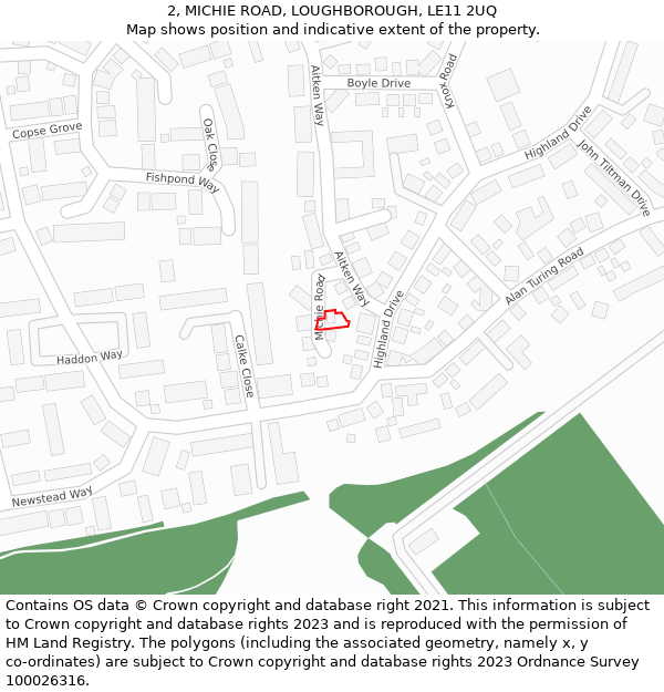 2, MICHIE ROAD, LOUGHBOROUGH, LE11 2UQ: Location map and indicative extent of plot