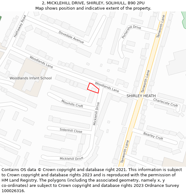 2, MICKLEHILL DRIVE, SHIRLEY, SOLIHULL, B90 2PU: Location map and indicative extent of plot