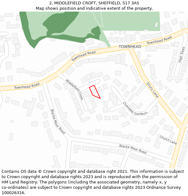2, MIDDLEFIELD CROFT, SHEFFIELD, S17 3AS: Location map and indicative extent of plot