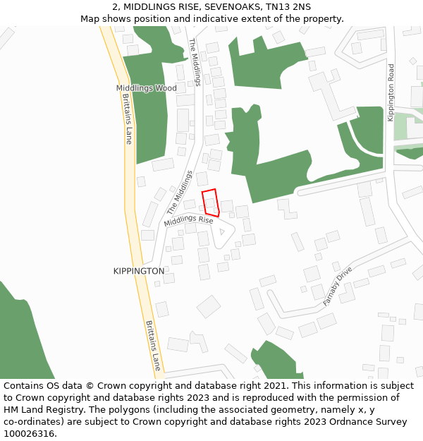 2, MIDDLINGS RISE, SEVENOAKS, TN13 2NS: Location map and indicative extent of plot