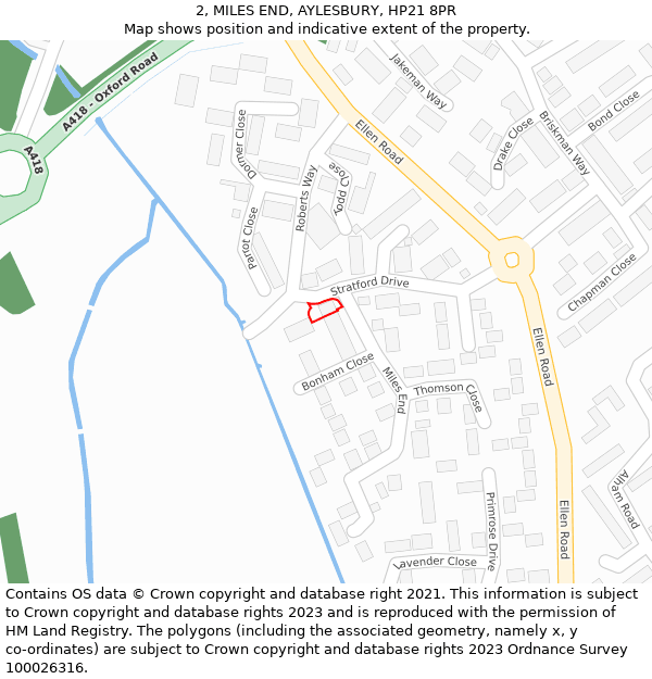2, MILES END, AYLESBURY, HP21 8PR: Location map and indicative extent of plot