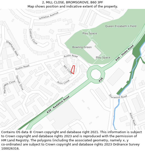 2, MILL CLOSE, BROMSGROVE, B60 3PF: Location map and indicative extent of plot