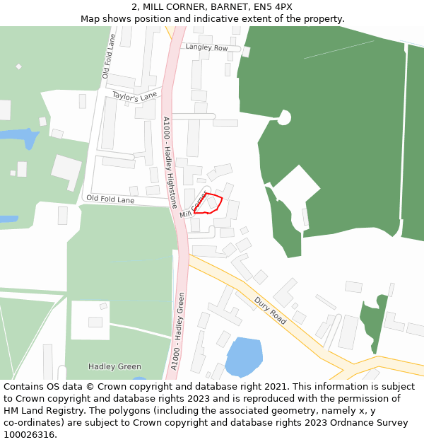 2, MILL CORNER, BARNET, EN5 4PX: Location map and indicative extent of plot