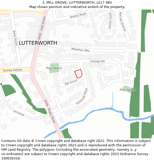 2, MILL GROVE, LUTTERWORTH, LE17 4BS: Location map and indicative extent of plot