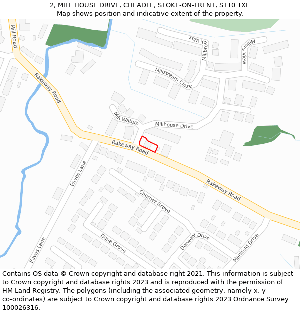2, MILL HOUSE DRIVE, CHEADLE, STOKE-ON-TRENT, ST10 1XL: Location map and indicative extent of plot