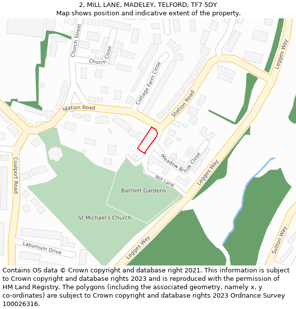 2, MILL LANE, MADELEY, TELFORD, TF7 5DY: Location map and indicative extent of plot