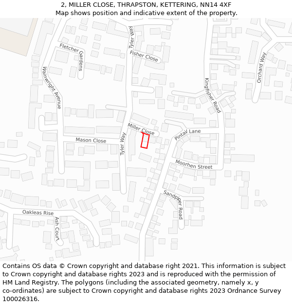 2, MILLER CLOSE, THRAPSTON, KETTERING, NN14 4XF: Location map and indicative extent of plot