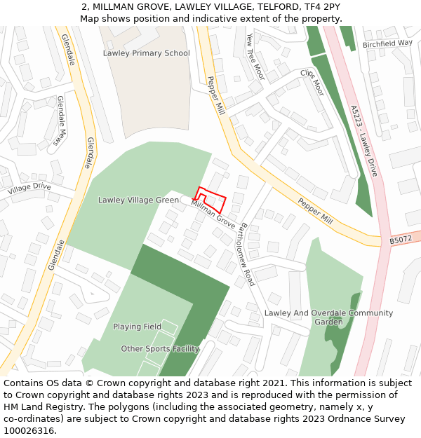 2, MILLMAN GROVE, LAWLEY VILLAGE, TELFORD, TF4 2PY: Location map and indicative extent of plot