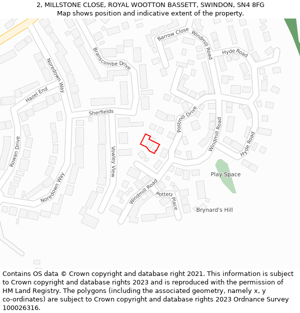 2, MILLSTONE CLOSE, ROYAL WOOTTON BASSETT, SWINDON, SN4 8FG: Location map and indicative extent of plot