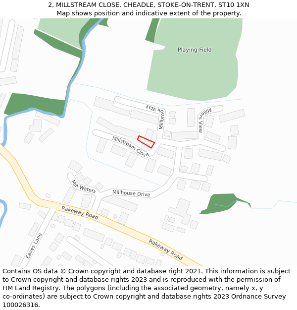 2, MILLSTREAM CLOSE, CHEADLE, STOKE-ON-TRENT, ST10 1XN: Location map and indicative extent of plot