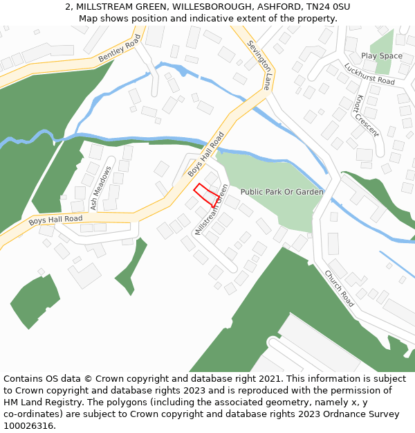 2, MILLSTREAM GREEN, WILLESBOROUGH, ASHFORD, TN24 0SU: Location map and indicative extent of plot