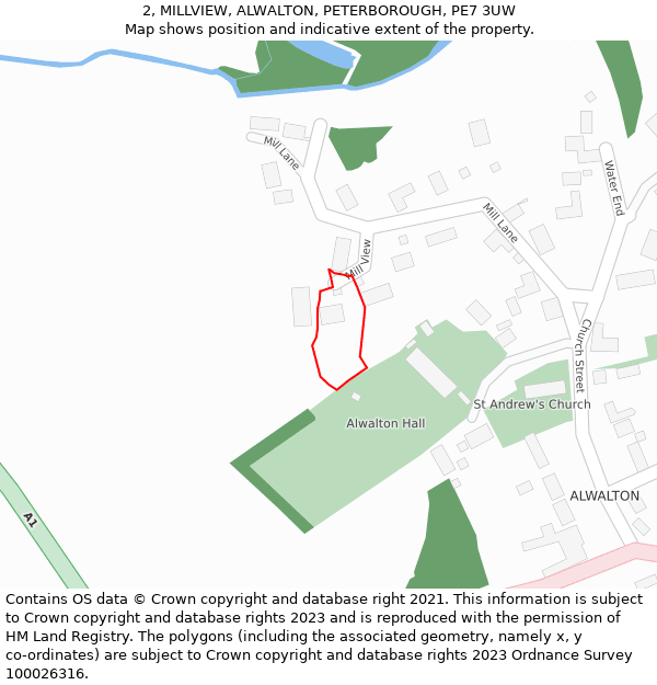 2, MILLVIEW, ALWALTON, PETERBOROUGH, PE7 3UW: Location map and indicative extent of plot