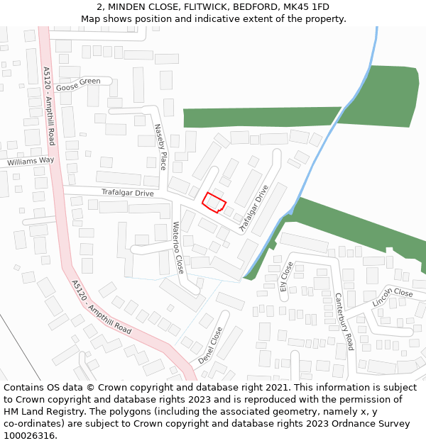 2, MINDEN CLOSE, FLITWICK, BEDFORD, MK45 1FD: Location map and indicative extent of plot