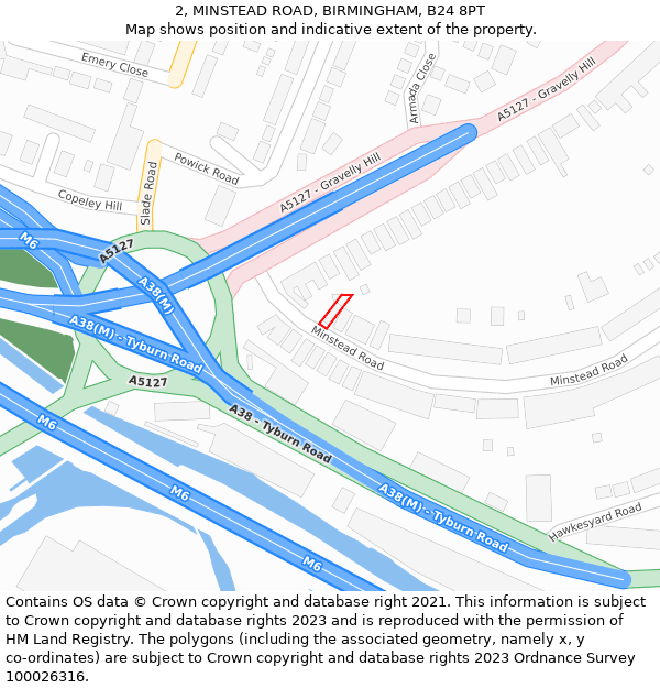 2, MINSTEAD ROAD, BIRMINGHAM, B24 8PT: Location map and indicative extent of plot
