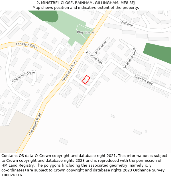 2, MINSTREL CLOSE, RAINHAM, GILLINGHAM, ME8 8FJ: Location map and indicative extent of plot