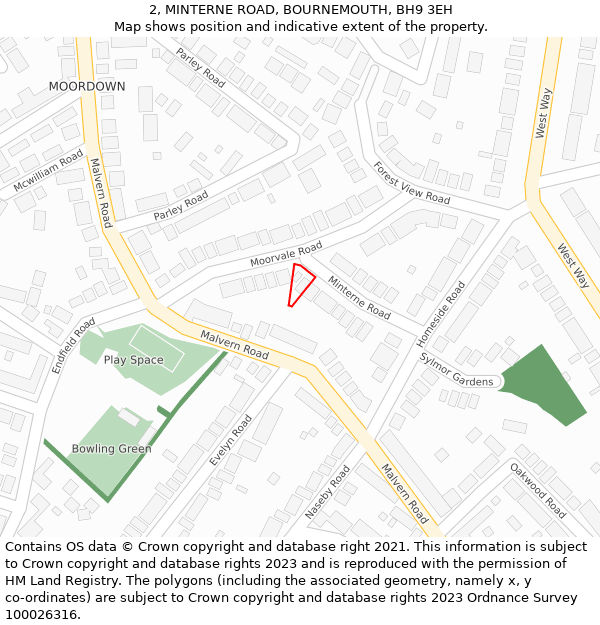 2, MINTERNE ROAD, BOURNEMOUTH, BH9 3EH: Location map and indicative extent of plot