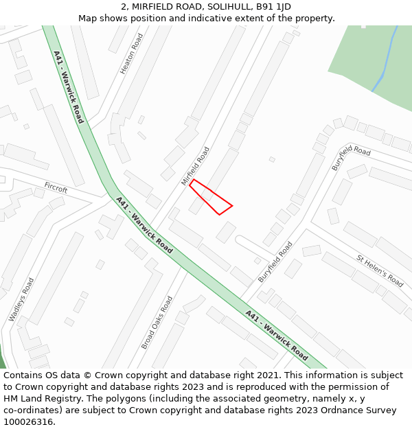 2, MIRFIELD ROAD, SOLIHULL, B91 1JD: Location map and indicative extent of plot