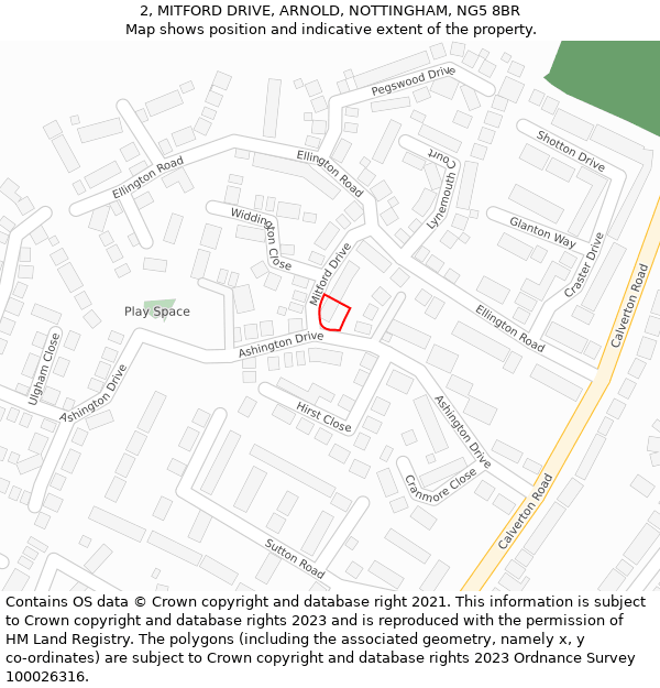 2, MITFORD DRIVE, ARNOLD, NOTTINGHAM, NG5 8BR: Location map and indicative extent of plot