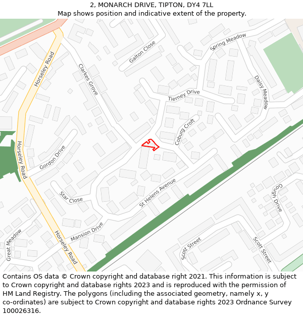 2, MONARCH DRIVE, TIPTON, DY4 7LL: Location map and indicative extent of plot