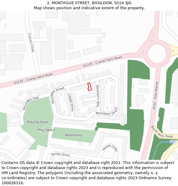 2, MONTAGUE STREET, BASILDON, SS14 3JG: Location map and indicative extent of plot