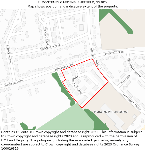 2, MONTENEY GARDENS, SHEFFIELD, S5 9DY: Location map and indicative extent of plot