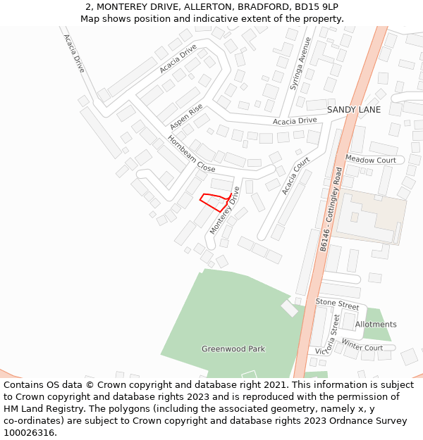2, MONTEREY DRIVE, ALLERTON, BRADFORD, BD15 9LP: Location map and indicative extent of plot