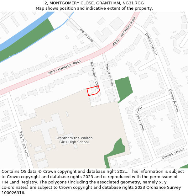 2, MONTGOMERY CLOSE, GRANTHAM, NG31 7GG: Location map and indicative extent of plot