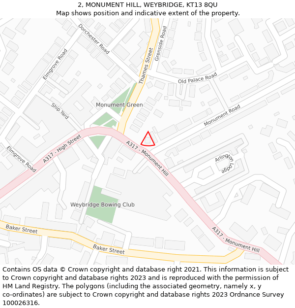 2, MONUMENT HILL, WEYBRIDGE, KT13 8QU: Location map and indicative extent of plot