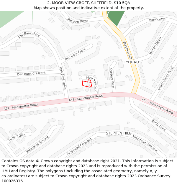 2, MOOR VIEW CROFT, SHEFFIELD, S10 5QA: Location map and indicative extent of plot