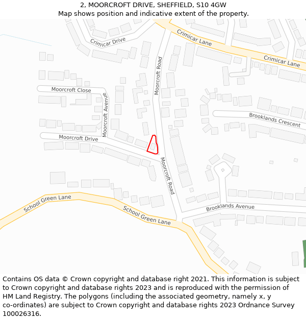 2, MOORCROFT DRIVE, SHEFFIELD, S10 4GW: Location map and indicative extent of plot
