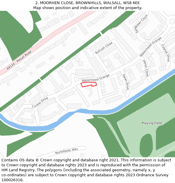 2, MOORHEN CLOSE, BROWNHILLS, WALSALL, WS8 6EE: Location map and indicative extent of plot