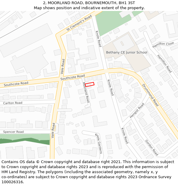 2, MOORLAND ROAD, BOURNEMOUTH, BH1 3ST: Location map and indicative extent of plot