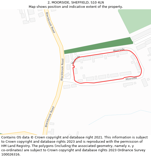 2, MOORSIDE, SHEFFIELD, S10 4LN: Location map and indicative extent of plot