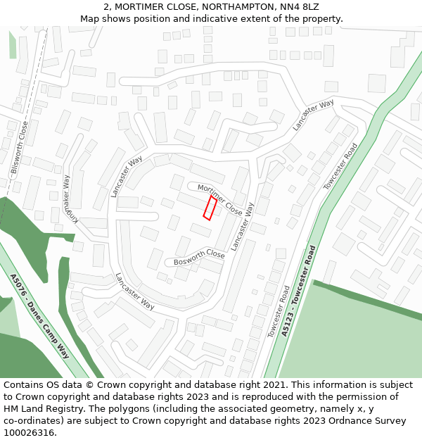 2, MORTIMER CLOSE, NORTHAMPTON, NN4 8LZ: Location map and indicative extent of plot
