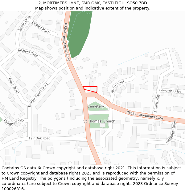 2, MORTIMERS LANE, FAIR OAK, EASTLEIGH, SO50 7BD: Location map and indicative extent of plot