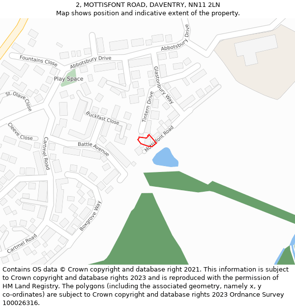 2, MOTTISFONT ROAD, DAVENTRY, NN11 2LN: Location map and indicative extent of plot