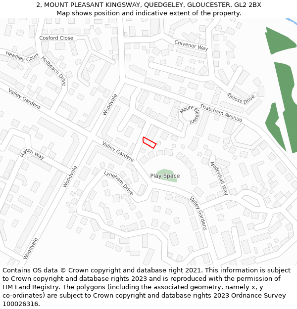 2, MOUNT PLEASANT KINGSWAY, QUEDGELEY, GLOUCESTER, GL2 2BX: Location map and indicative extent of plot