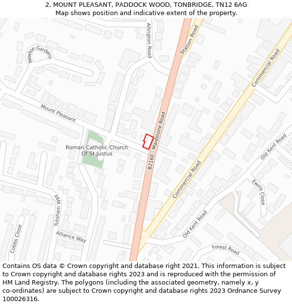 2, MOUNT PLEASANT, PADDOCK WOOD, TONBRIDGE, TN12 6AG: Location map and indicative extent of plot