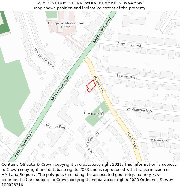2, MOUNT ROAD, PENN, WOLVERHAMPTON, WV4 5SW: Location map and indicative extent of plot