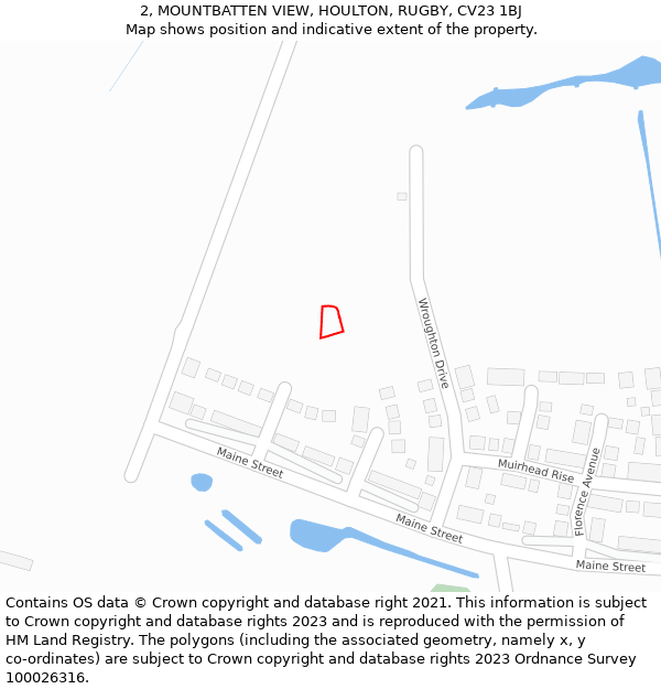 2, MOUNTBATTEN VIEW, HOULTON, RUGBY, CV23 1BJ: Location map and indicative extent of plot