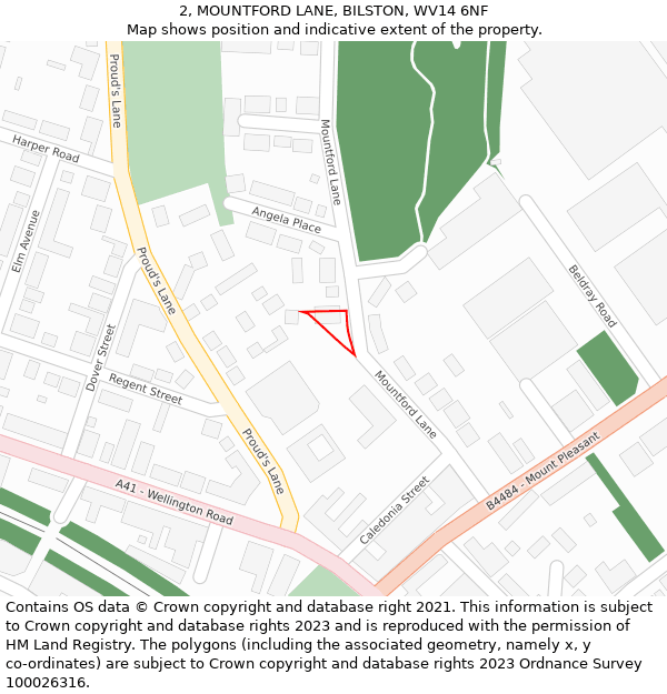 2, MOUNTFORD LANE, BILSTON, WV14 6NF: Location map and indicative extent of plot