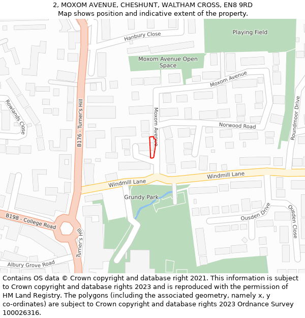 2, MOXOM AVENUE, CHESHUNT, WALTHAM CROSS, EN8 9RD: Location map and indicative extent of plot